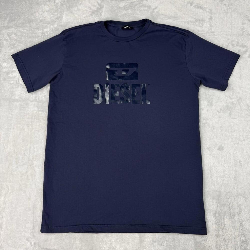 Diesel T- Diego Tone On Tone T-Shirt Short Sleeve Gloss Logo Men Size M Y2K Navy